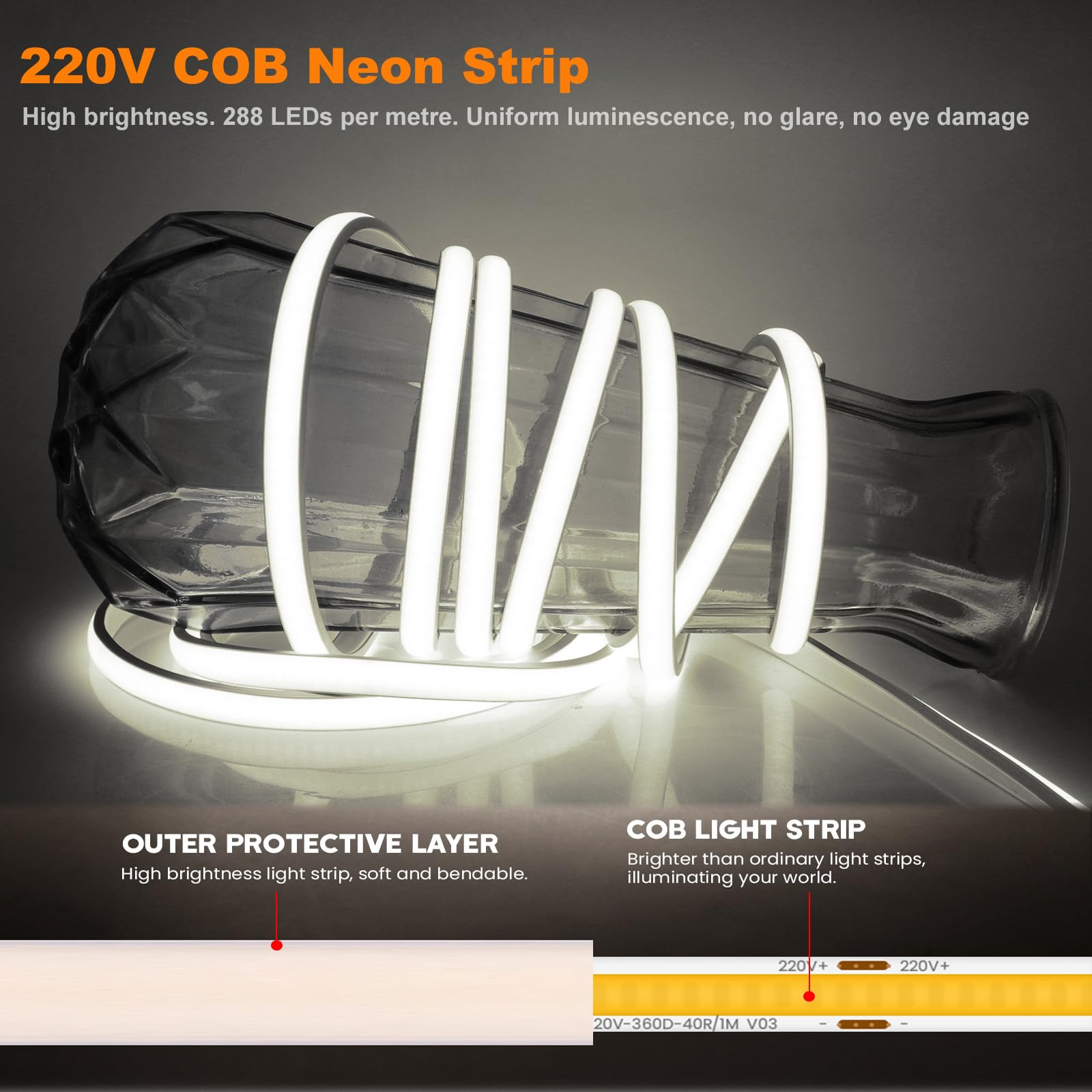 XUNATA WiFi Dimmerabile Strisce di Neon COB in Silicone Flex con Controller 1500W, LED Luce IP65, Compatibile con Alexa e Google (5m, Bianco Freddo)