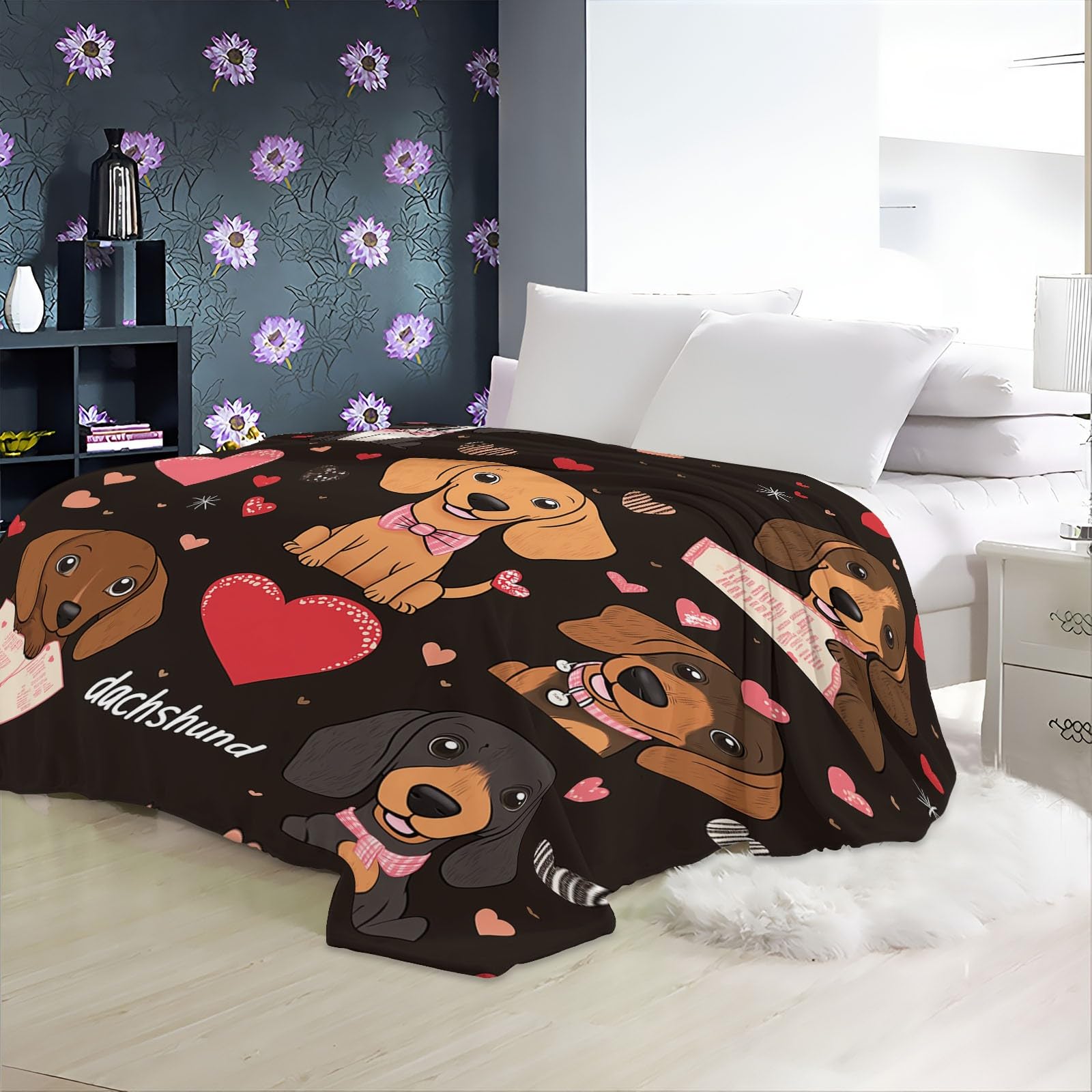Koc z kreskówek szczeniak plakat flanelowy koc z nadrukiem 180 x 200 cm miękki oddychający i zmywalny czerwony brązowy do sypialni biura kanapa