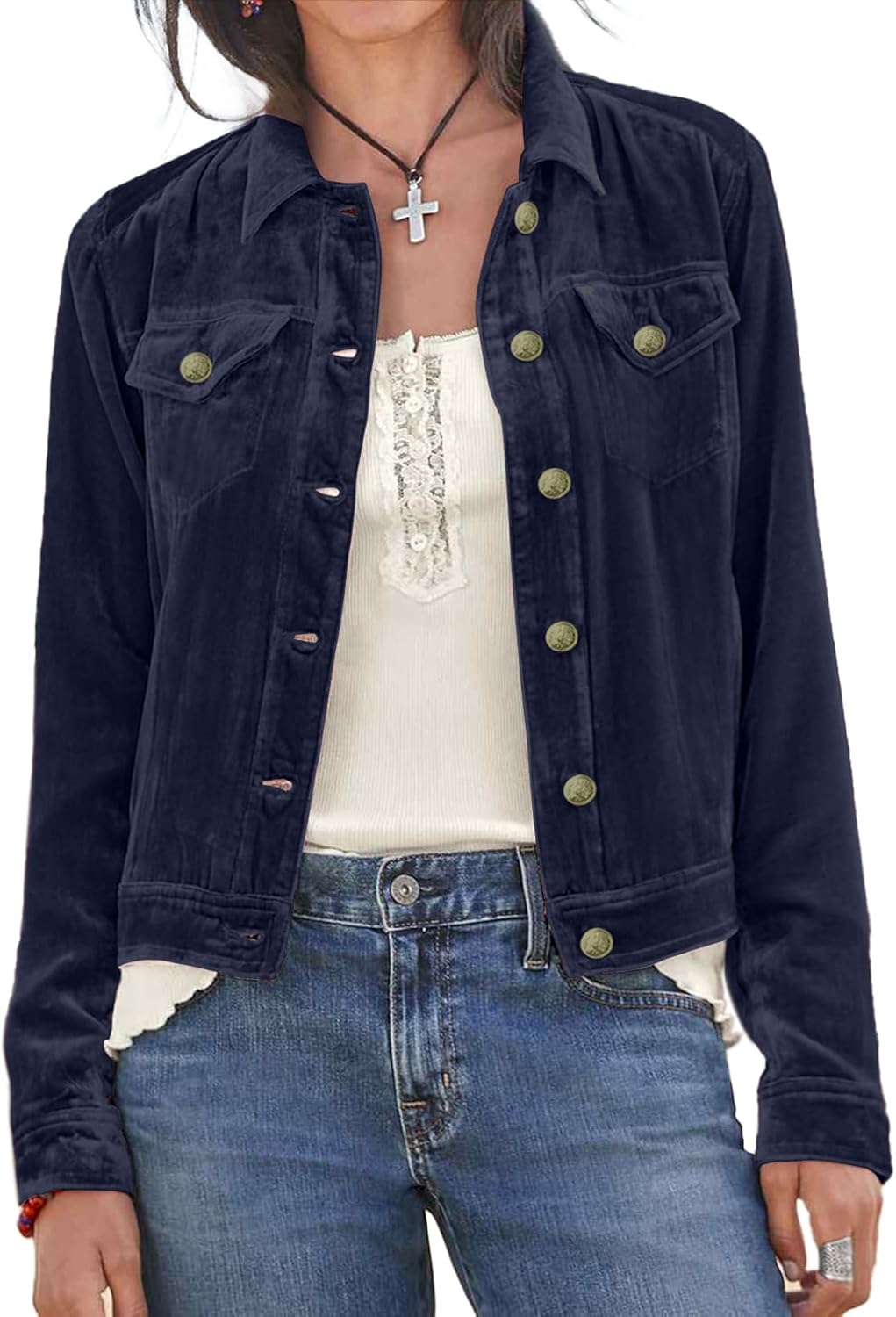 Women's Solid Color Long Sleeve Velvet Jacket Fashion Casual Buckle Short Coat With Pockets Outerwear