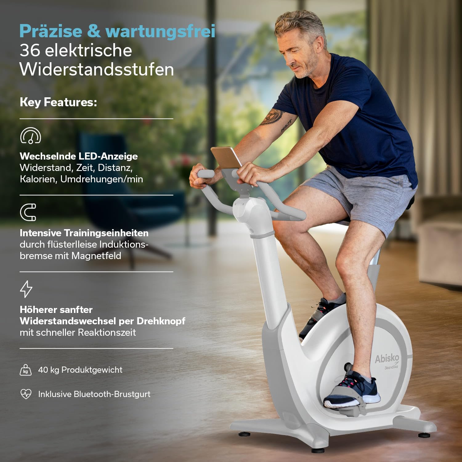 Skandika Ergometer Abisko Weltneuheit | Premium EMS-Widerstand, Smarter Heimtrainer App Steuerung, Automatische Lenker & Satteleinstellung, 36 Widerstandsstufen | Fahrrad Hometrainer für Zuhause