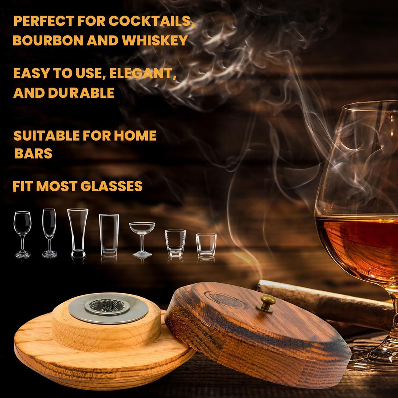 Cocktail Smoker Kit with Torch - 19-Piece Premium Complete Set for Whiskey Bourbon Smoking - Professional Bar Tools with Wood Chips & Granite Stones for Dad Men