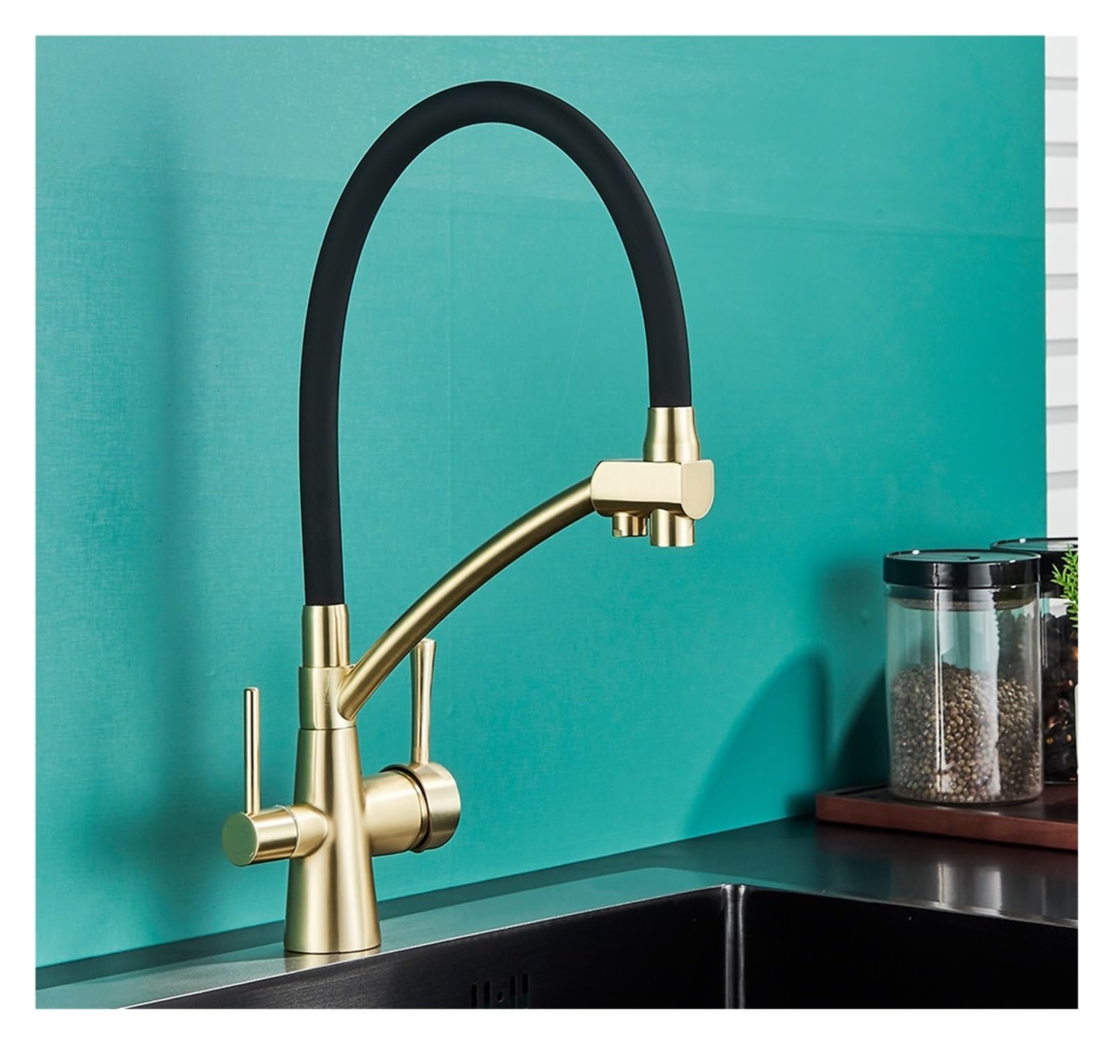 ZYCHSJXA Black Brass Filter Faucet Pure 360 Rotate Crane Handle Purification Kitchen Hot&Cold Drinking Water Mixer Tap(Brushed Nickel A)
