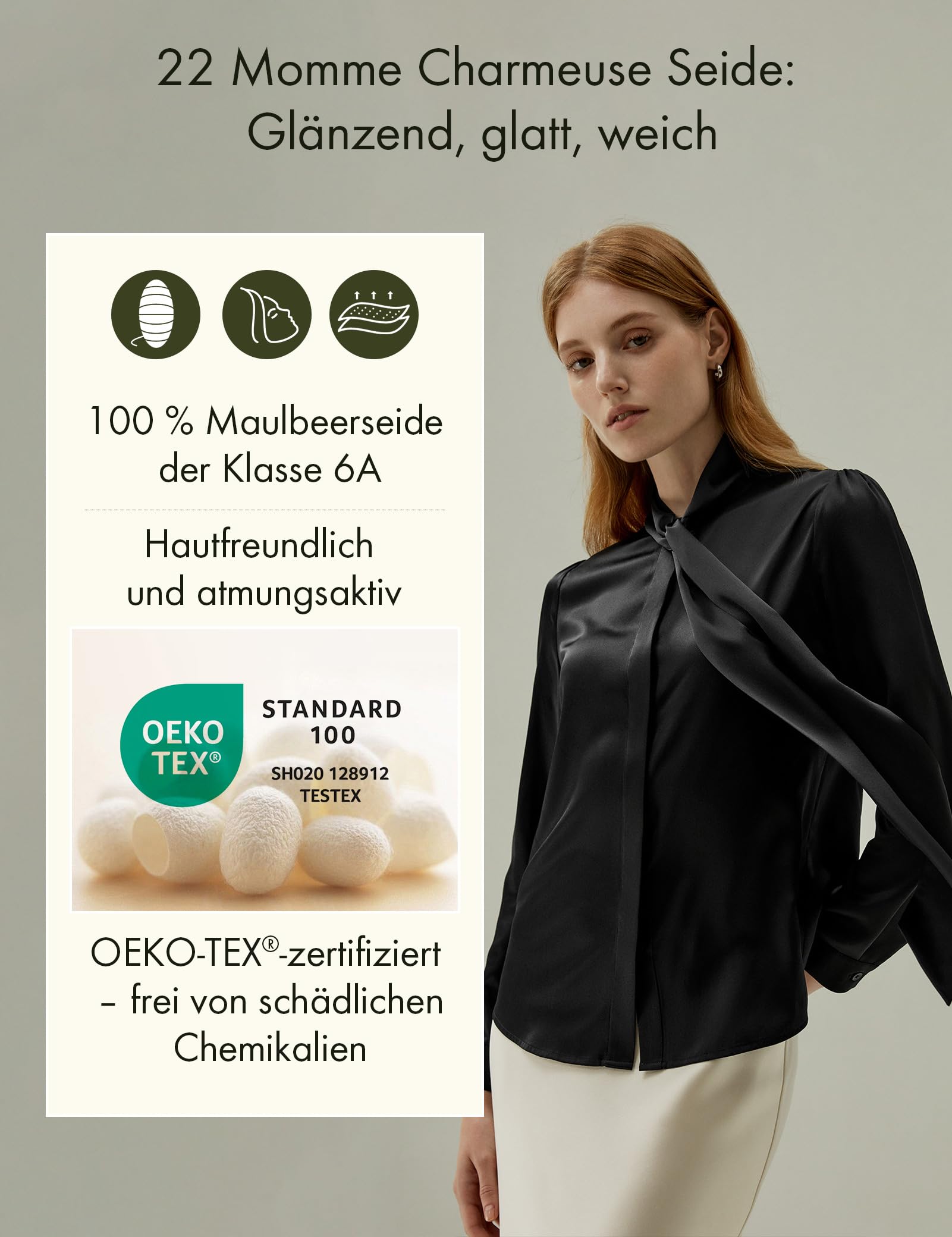 LilySilk Klassisch Seidenbluse Damenmode Seidenhemd Langarmbluse Damen Schluppenbluse Langarm aus Verpackung MEHRWEG