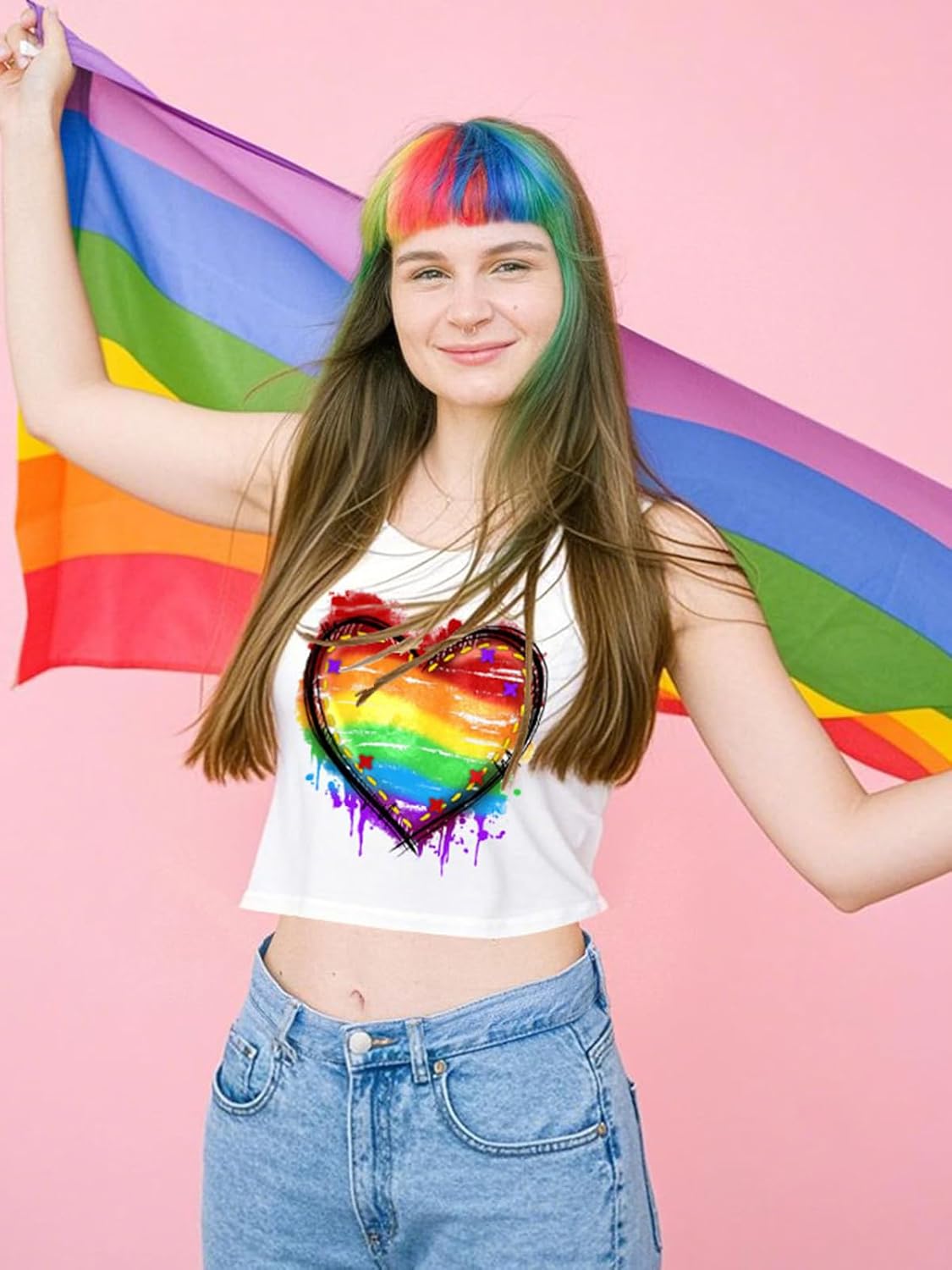 Pride Tank Top for Women LGBTQ Proud Month Crop Tops Rainbow Graphic Sleeveless Shirts - Image 4