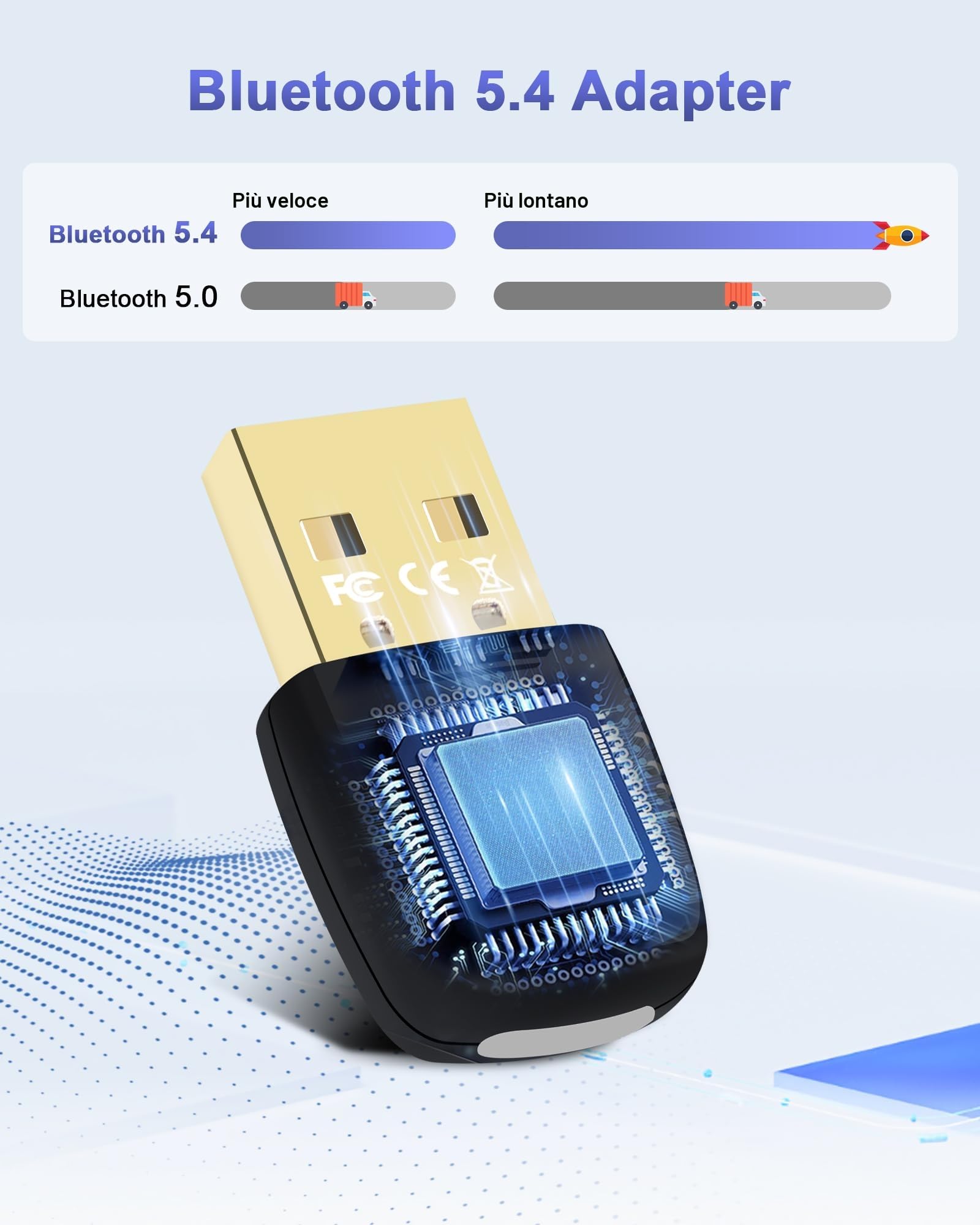 Adattatore Bluetooth PC - 5.4 Bluetooth USB, bluetooth Dongle USB, Chiavetta Bluetooths Adattatori, Low Latency, Plug & Play, con Windows 7/10/8.1/11, per Desktop, Laptop, Auricolari, Tastiera, Mouse