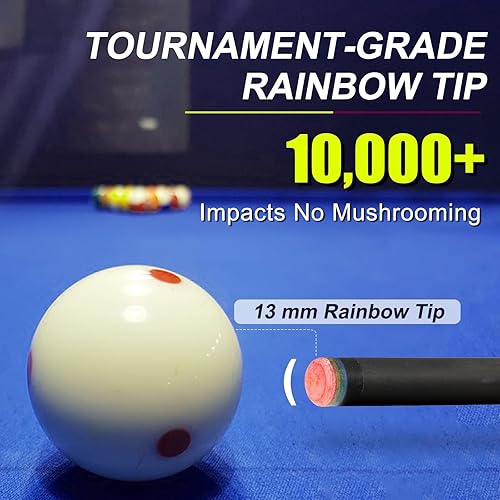 Miniatura 3 de Taco de piscina de fibra de carbono de 20 a 21 onzas, punta arcoíris profesional de 0.51 pulgadas, junta de 38 x 8, incluye estuche para tacos,