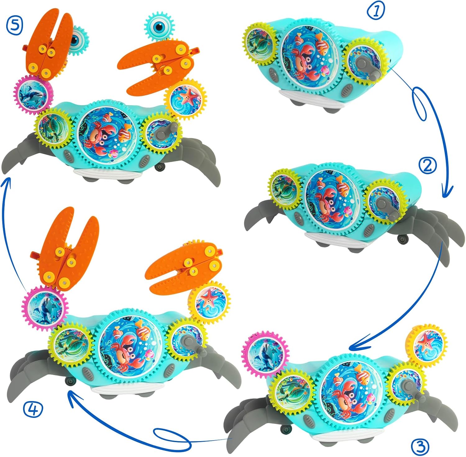 Gear Crawling Crab Toy, Musical Dancing Crab Sensory Toy for Kids 3 4 5 6 Years Old, DIY Spinning Gears Educational Building Block, Gift for Boys Girls Toddlers