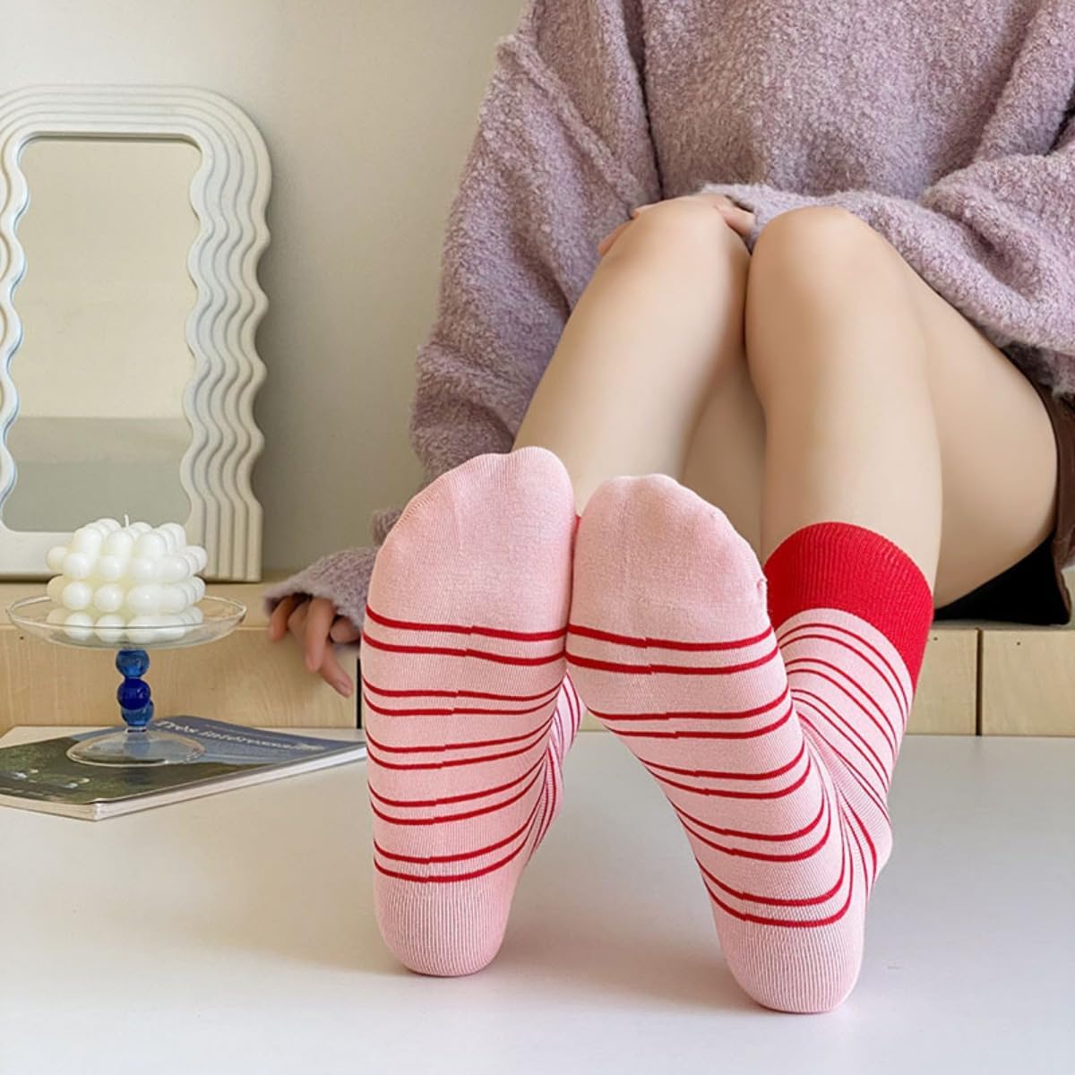 6 Paris Retro Style Colorful Striped Socks, Cute Athletic Crew socks for Women Slouchy Athletic Calf Tube Socks - Image 3