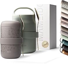 MAMEIDO Thermal Food Container 500 ml, Cereal Cup to Go, Stainless Steel, Thermal Mug, Food Leak-Proof, Ideal for Yogurt, Porridge, Baby Porridge, Soups & Ice Cream (Sleek Leo)