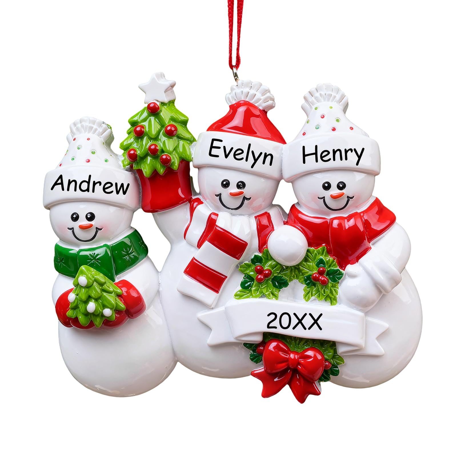 iDIY 2026 Personalized Christmas Ornaments Family of 3 - Custom Snowman Christmas Ornaments with Name, Customized Premium Resin Keepsakes Ornaments for Christmas Tree Decorations