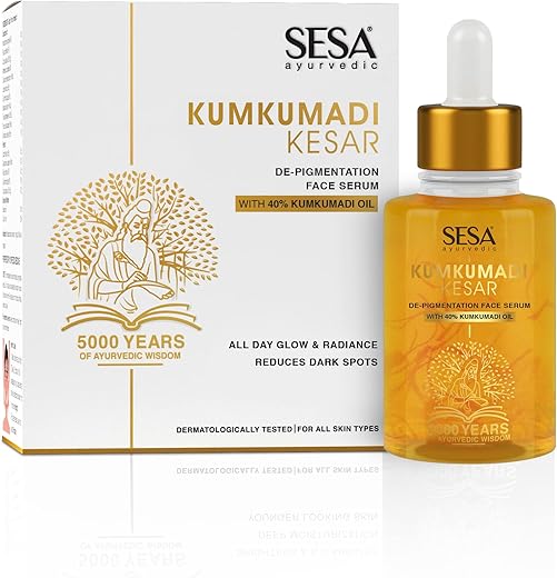 SESA Kumkumadi Face Serum 30ml for Radiant & Glowing Skin | Made with 40% Kumkumadi Thailam | Repairs Dull & Damaged Skin | Light Weight & Non…