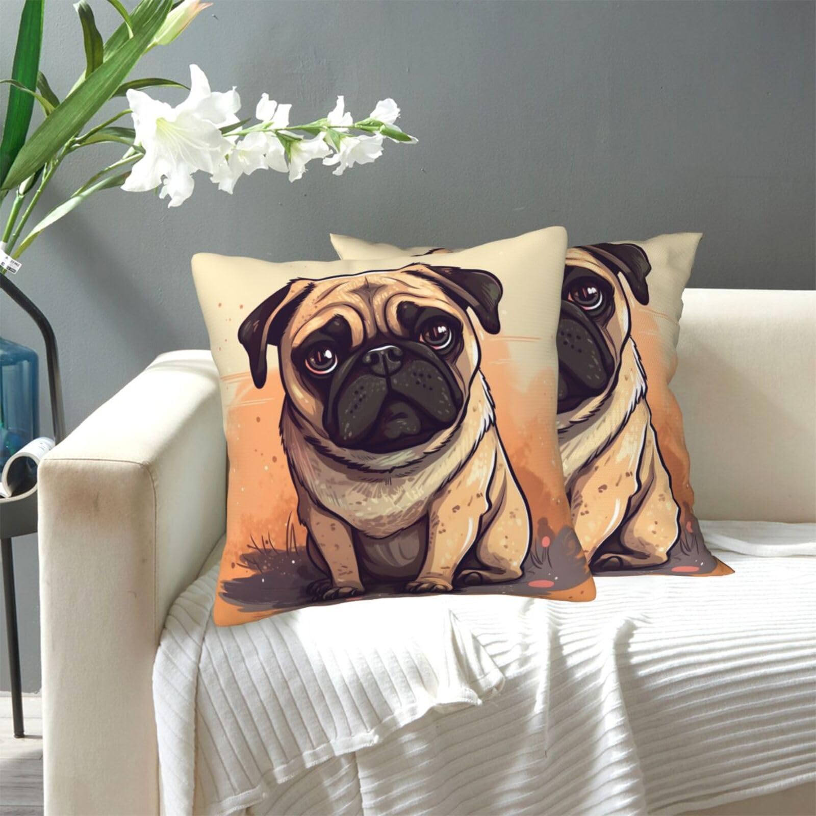 FekiLoot Decorative Throw Pillow Covers Modern Farmhouse Pillowcase Double Sided Cozy Cushion Cover for Sofa Couch Bed 16"X16" Pug Cartoon