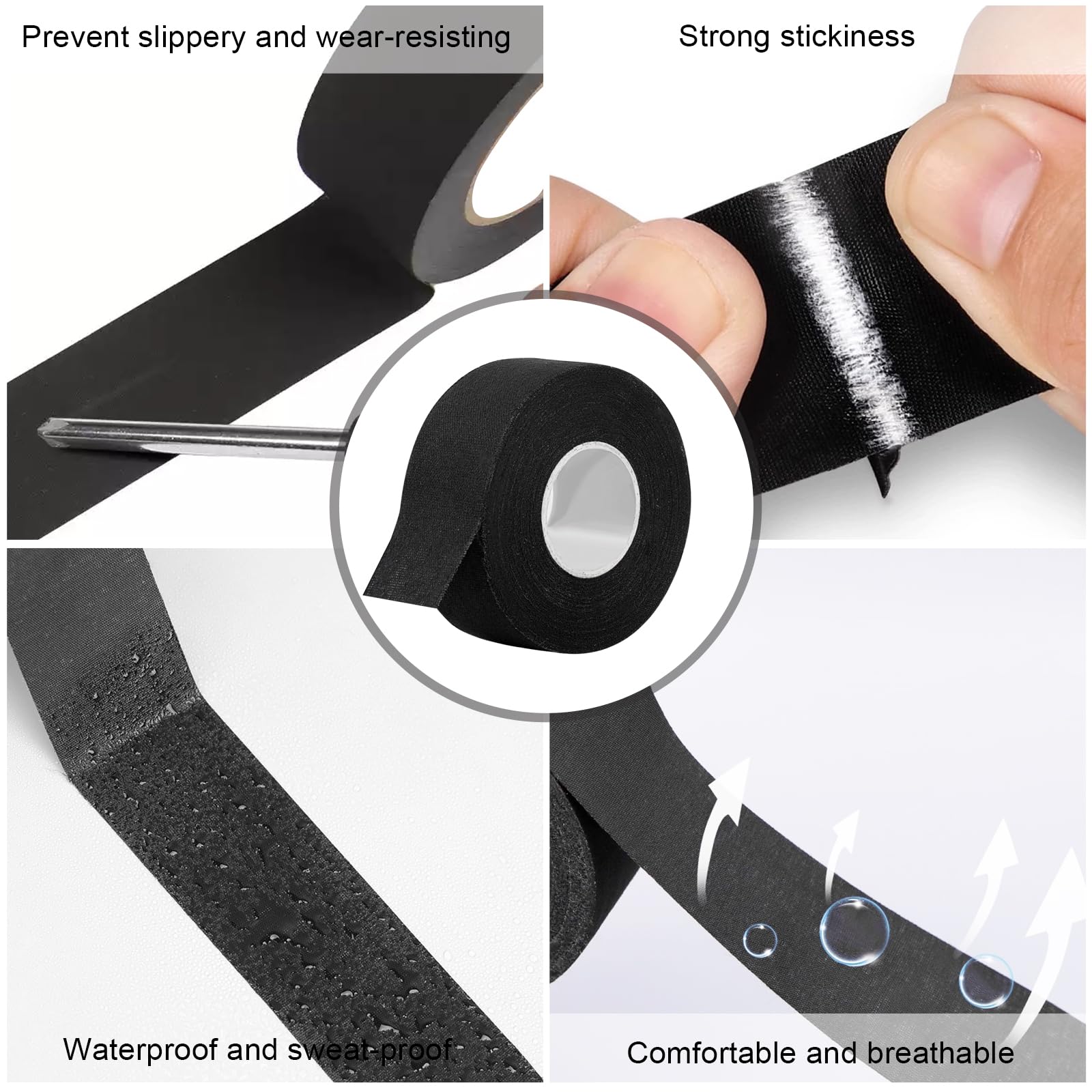 Bande Antidérapante pour Hockey - 25 mm × 10 m - 2 Rouleaux et 1 Ciseaux en Fer - Bande Antidérapante pour Tennis, Badminton, Golf