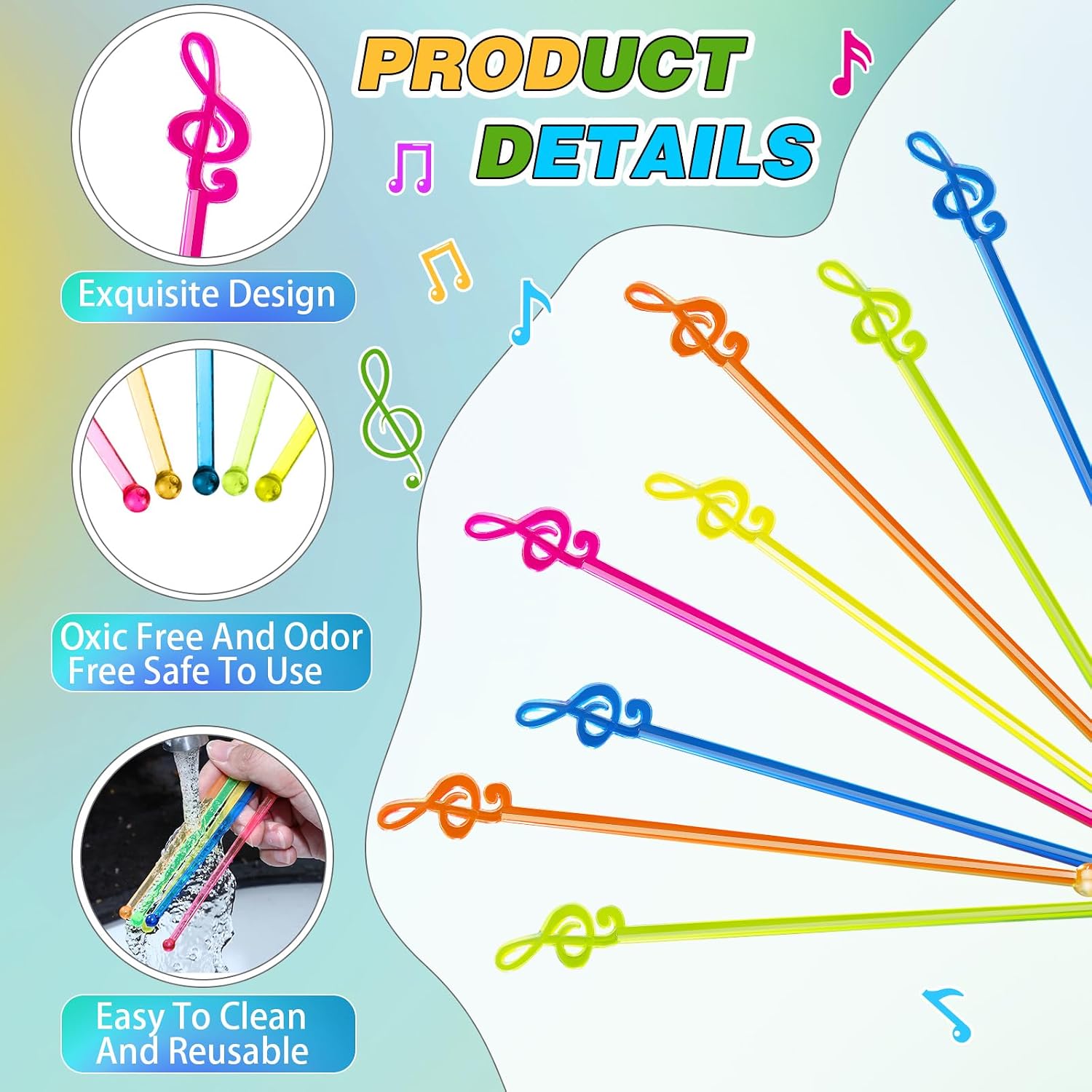 Reallnaive 100 Pcs Swizzle Stick Cocktail Drinks Stirrers,Musical Notes image 5