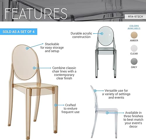 Miniatura 4 de Sillas apilables de acrílico fantasma para eventos, juego de 4 (ámbar)