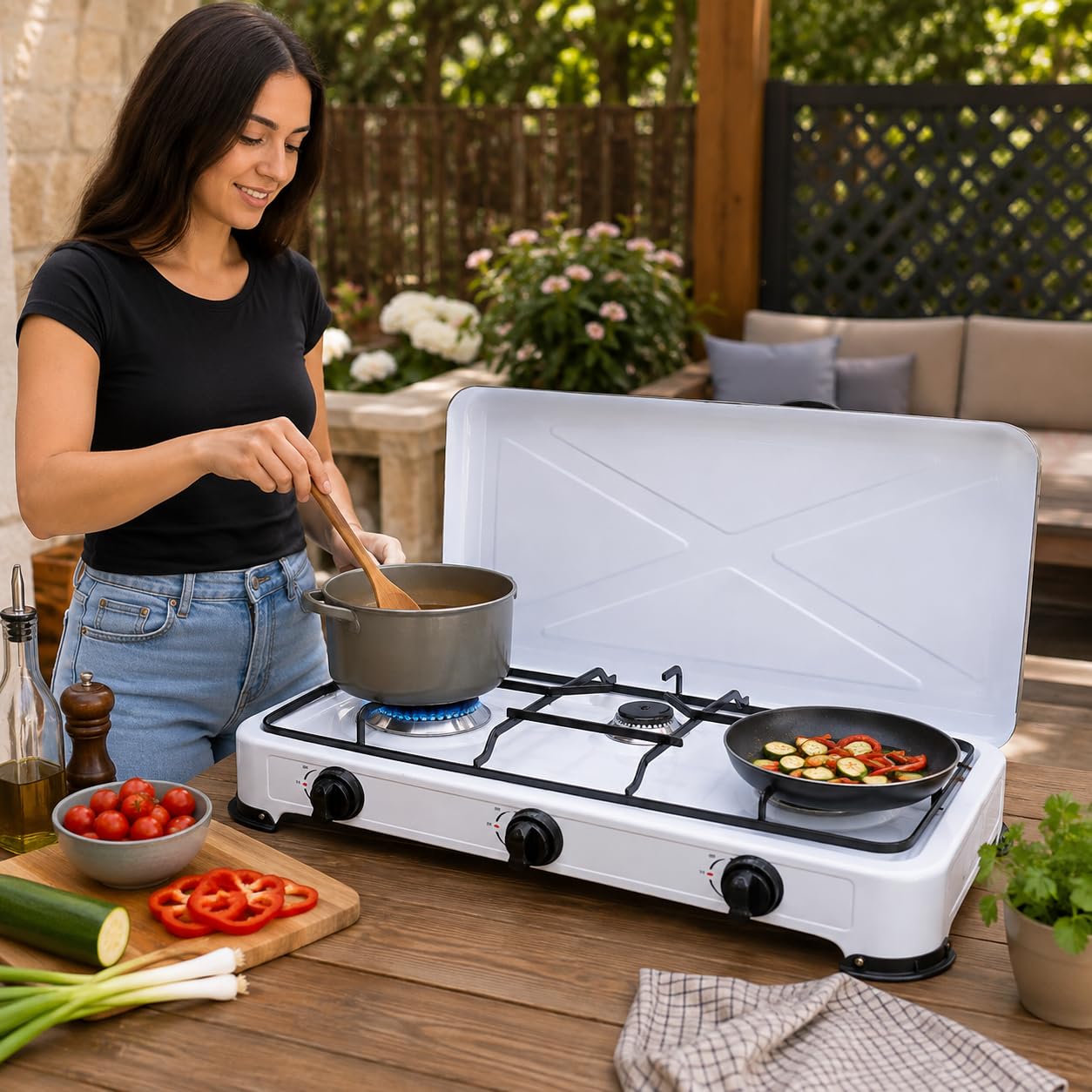 Fornello a Gas GPL 3 Fuochi - 2,9 kW - Portatile in Acciaio Inox