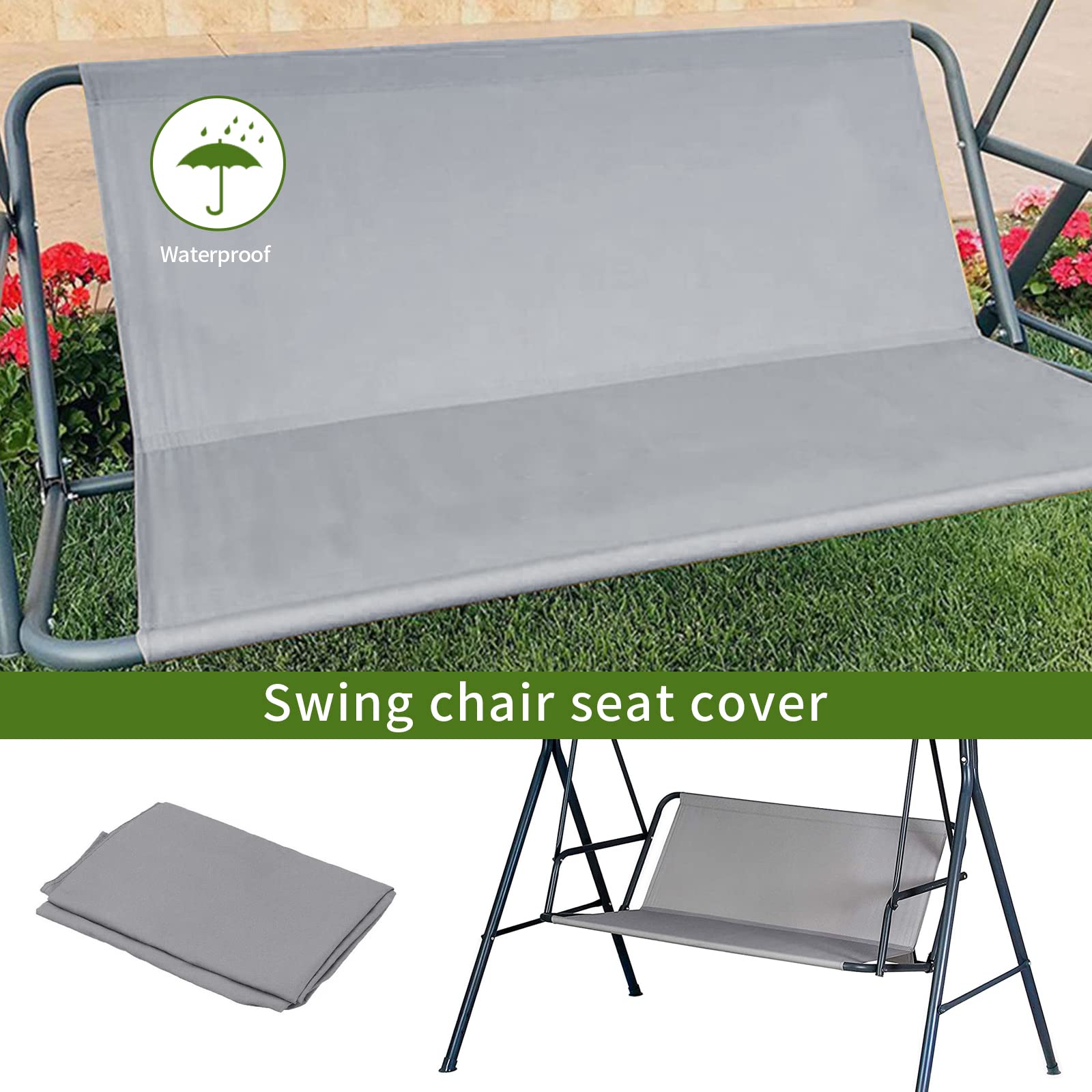 MENAYODA Housse de rechange pour balancelle hollywoodienne - Housse de siège imperméable et anti-UV - Pour siège basculant - Gris - 148 x 50 x 50 cm