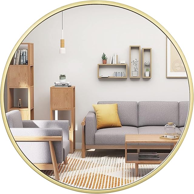 Gold Round Wall Mirror - Large 20 Inch Modern Circle Gold Metal Frame Mirrors Wall Mounted Clear Mirrors For Vanity, Living Room, Bedroom, Entryway,Farmhouse Home Decor (50cm Gold )