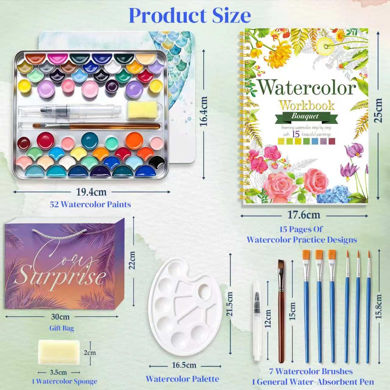 Watercolor Workbook Kit - 52 Colors, 7 Brushes -5