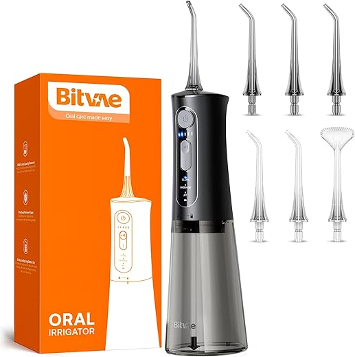 Bitvae Water Dental Flosser for Teeth, Cordless Water Teeth Cleaner Picks, 3 Modes 5 Intensities, IPX7 Waterproof, Rechargeable Water Dental Picks for Cleaning - Black