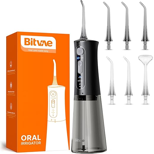Bitvae Water Flosser Professional for Teeth , Portable 300ML Water Teeth Cleaner Picks , 3 Cleaning Modes 6 Jet Tips , IPX7 Waterproof , USB Rechargeable Water Dental Picks for Cleaning