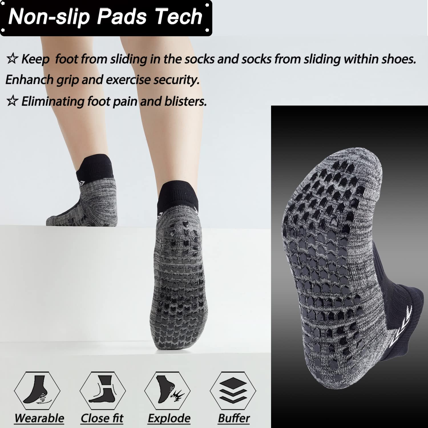 Calzino sportivo antiscivolo per uomo donna, calzino sportivo da calcio antiscivolo con impugnatura, Calza pantofola antiscivolo