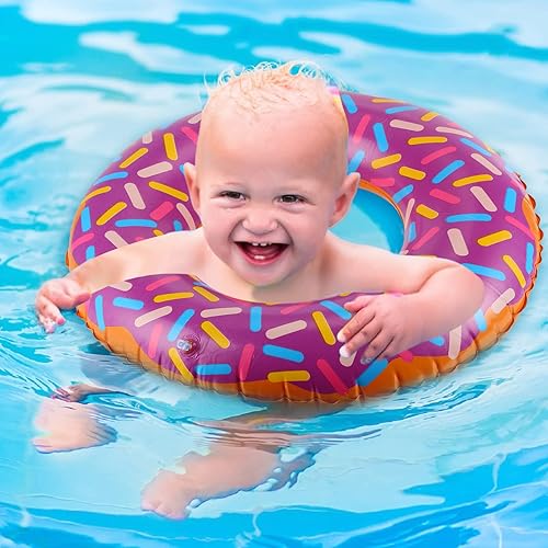 Miniatura 6 de Leitee Dona inflable para niños de 21.7 pulgadas con forma de dona, flotadores para piscina, tubo de natación inflable, anillo de natación,