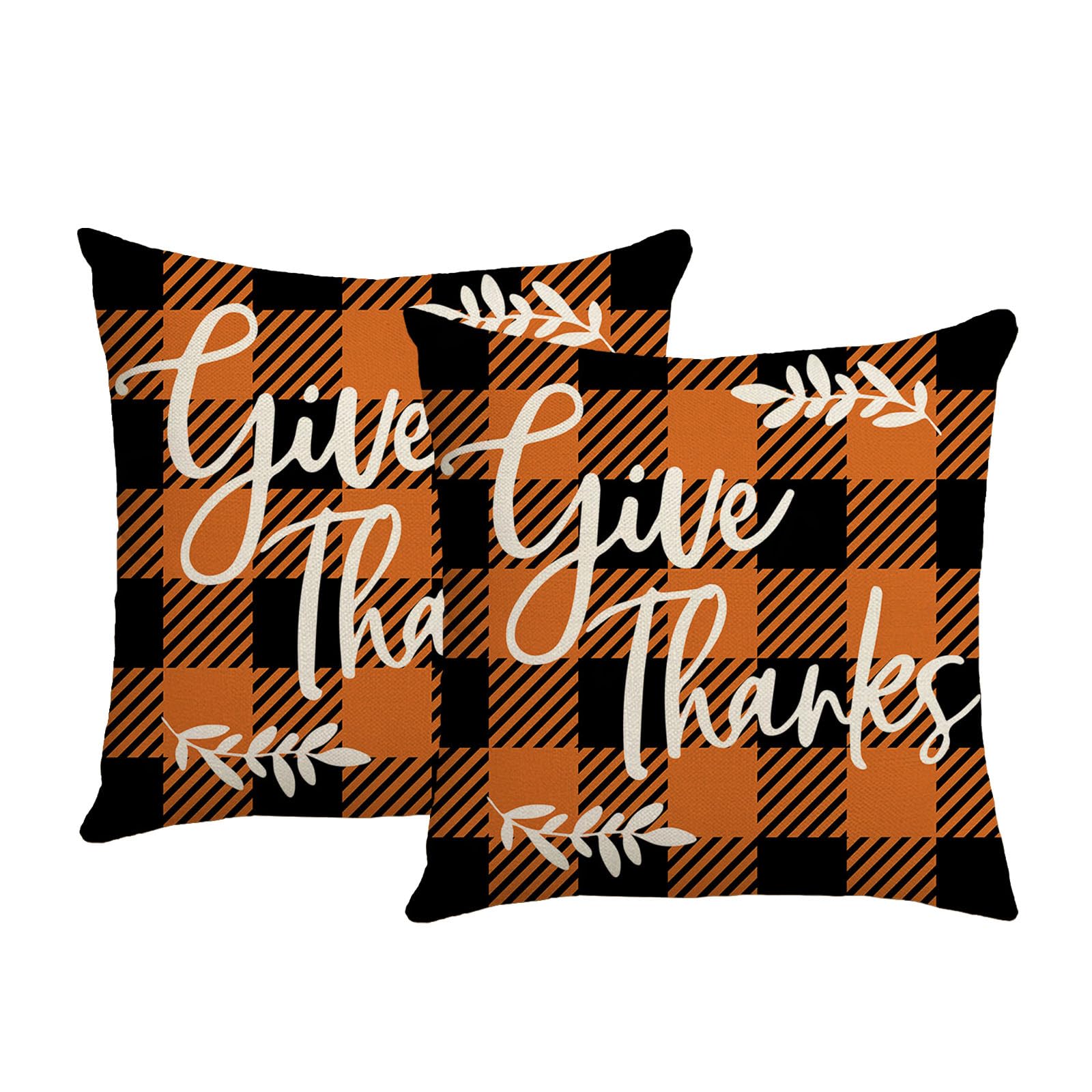 KLUSIET 2pcs Fall Pillow Covers 18x18, Autumn Pumpkin Maple Leaves Throw Pillow Cover, Outdoor Decorative Pillow Cases for Bedroom Couch Sofa Decor(2pcs,C)