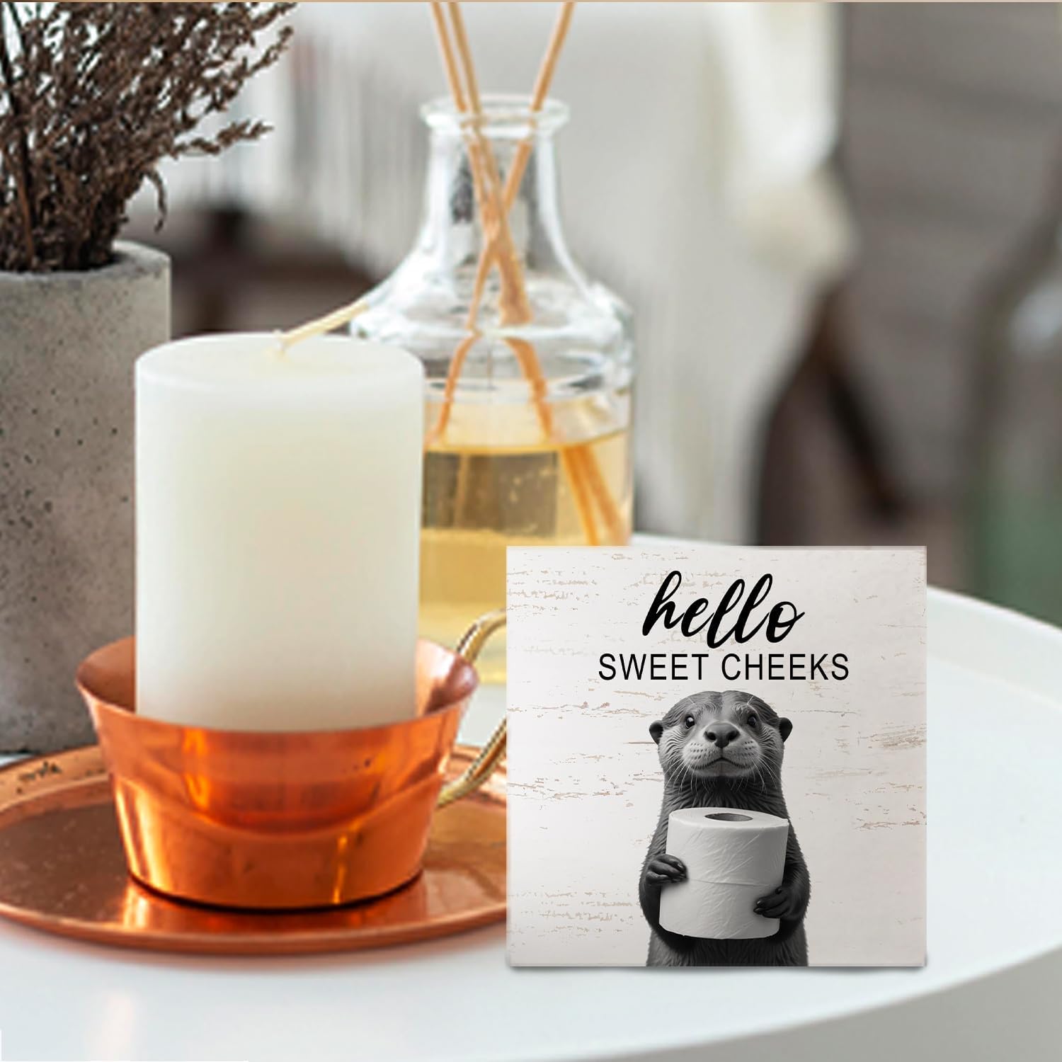 Funny Otter Bathroom Decor -Hello Sweet Cheeks Bathroom Decor, Otter Gifts Wooden Box Sign, Otter Gifts, 5 X 5 Inches image 4