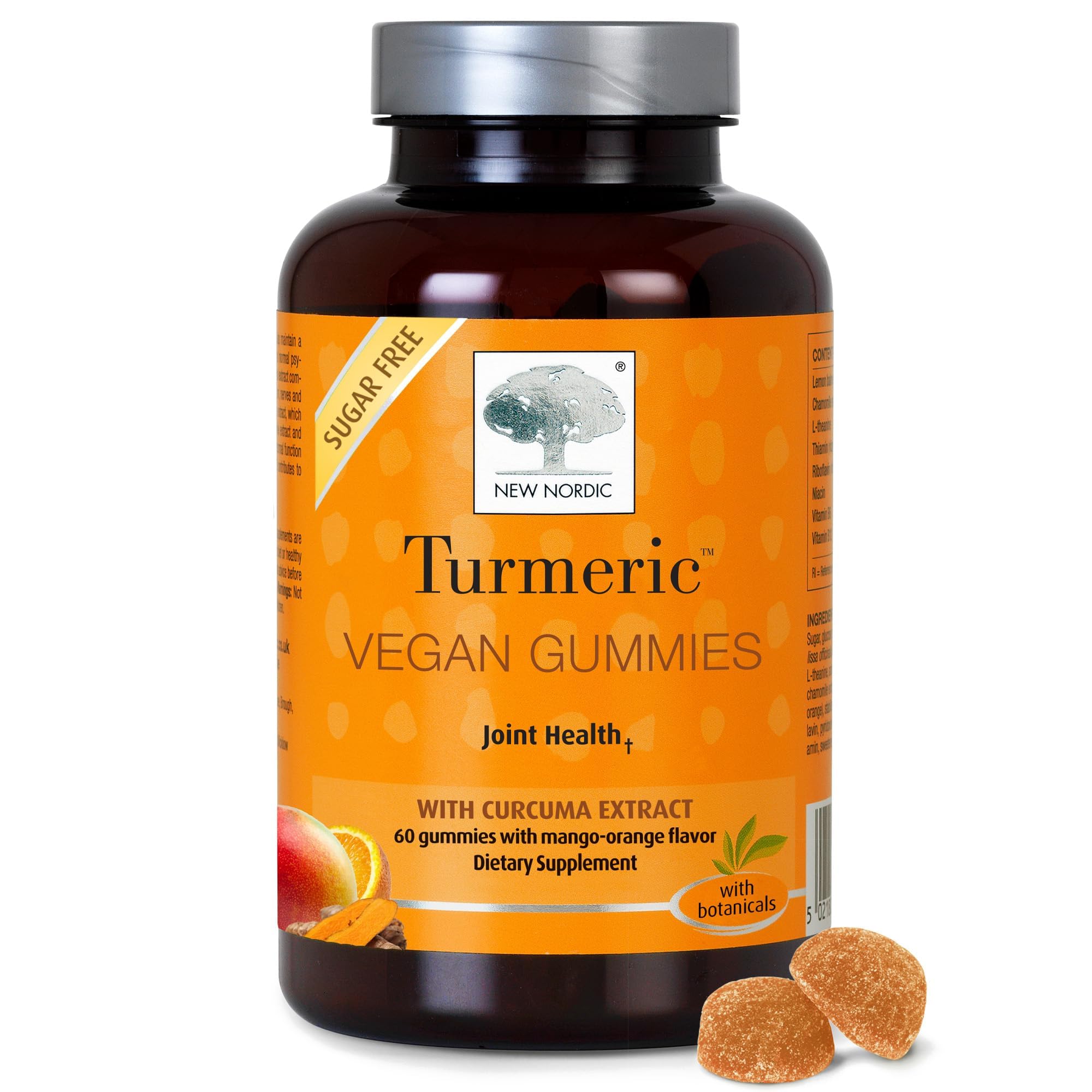 Turmeric Curcumin Gummies, Sugar Free, 300 mg Turmeric Supplement for Men and Women, Supports Normally Functioning Joints, Knees, Shoulders, Mango Orange, 60 Count
