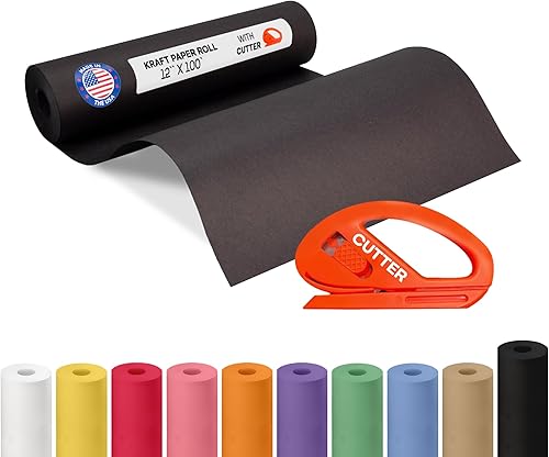 Miniatura 8 de IDL Packaging Rollo de papel kraft negro de 36 x 1200 pulgadas (100 pies) con cortador, papel de calidad fabricado en Estados Unidos, 50 libras de