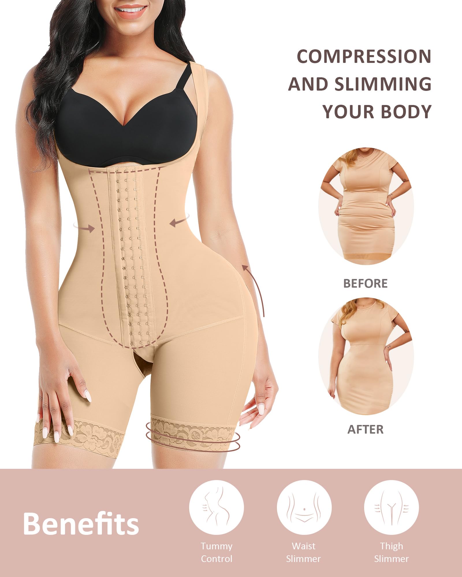 FeelinGirl Gainant Amincissante Ventre Plat Femme Combinaison Body Sculptant Bodysuit Shapewear lingerie Serre Taille