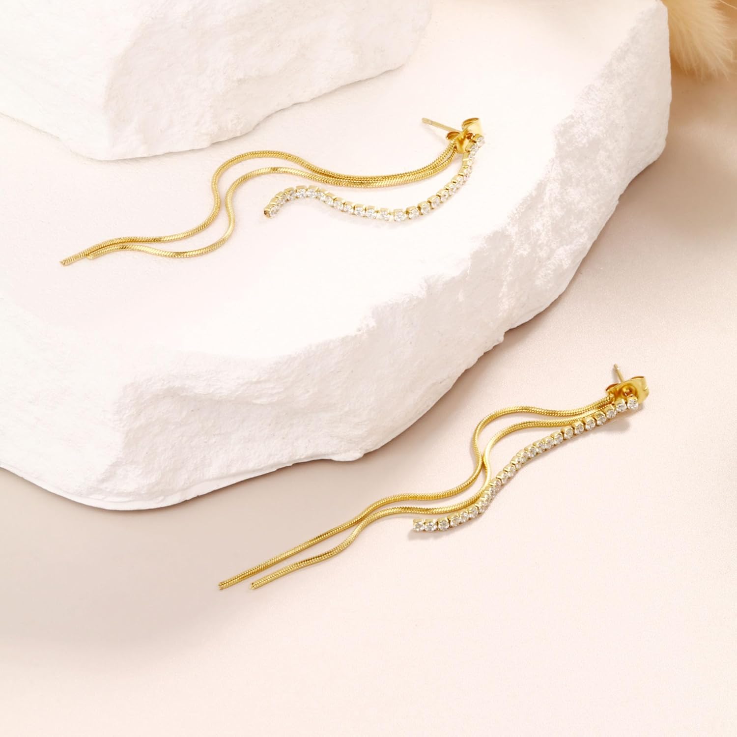 Gold Long Tassel Earrings for Women 18K Gold Plated Women's Tassel Dangle Drop Earrings Long Dangling Earrings - Image 6