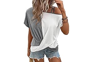 T Shirts for Women: Knot Color-Block Cold-Shoulder Tops for Women