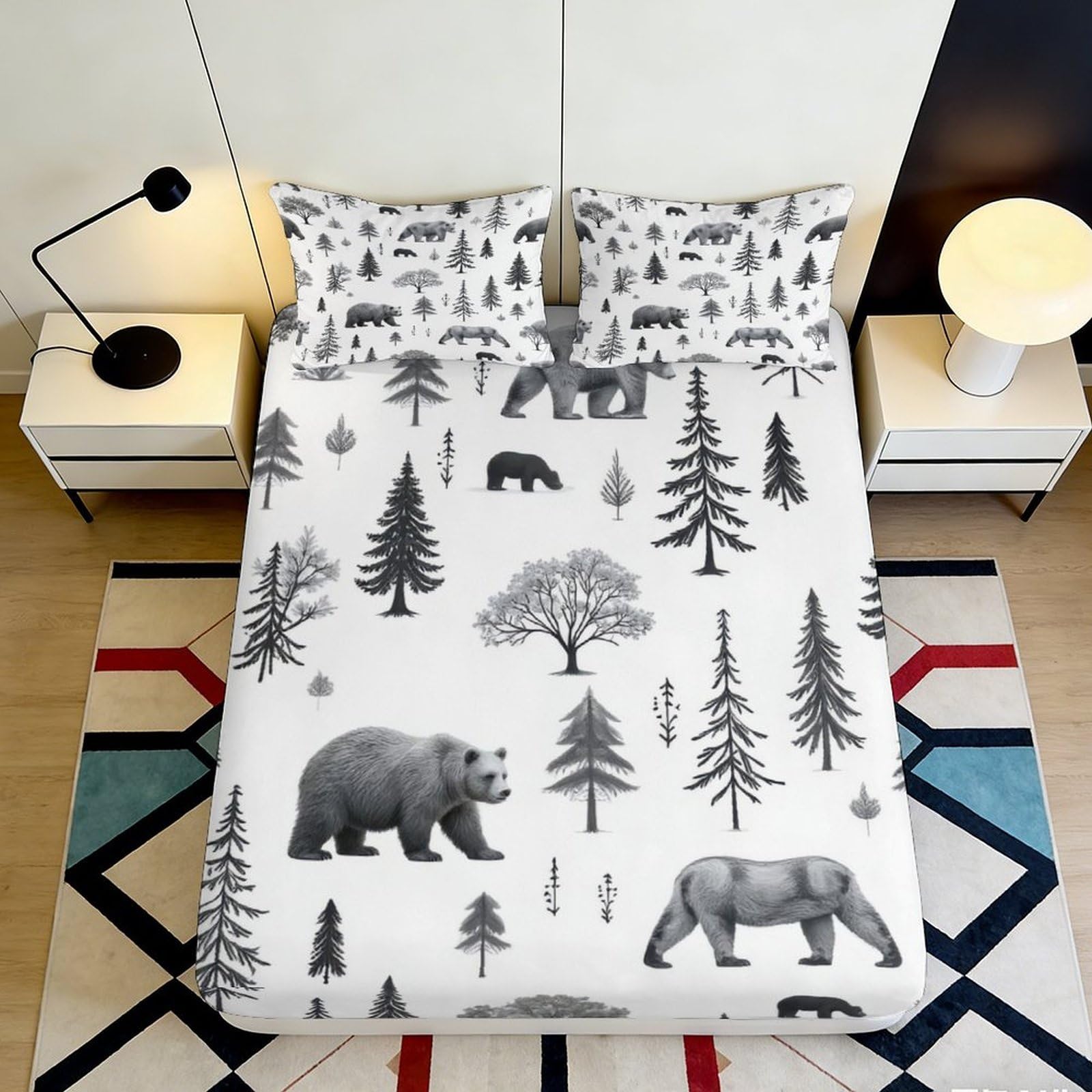 Qjzxknhpgr Style-6 3D Printed Forest Bear Fitted Sheet Microfiber Soft Bedroom Decor Woodland Trees Mattress Cover For All Ages 90X200x25cm