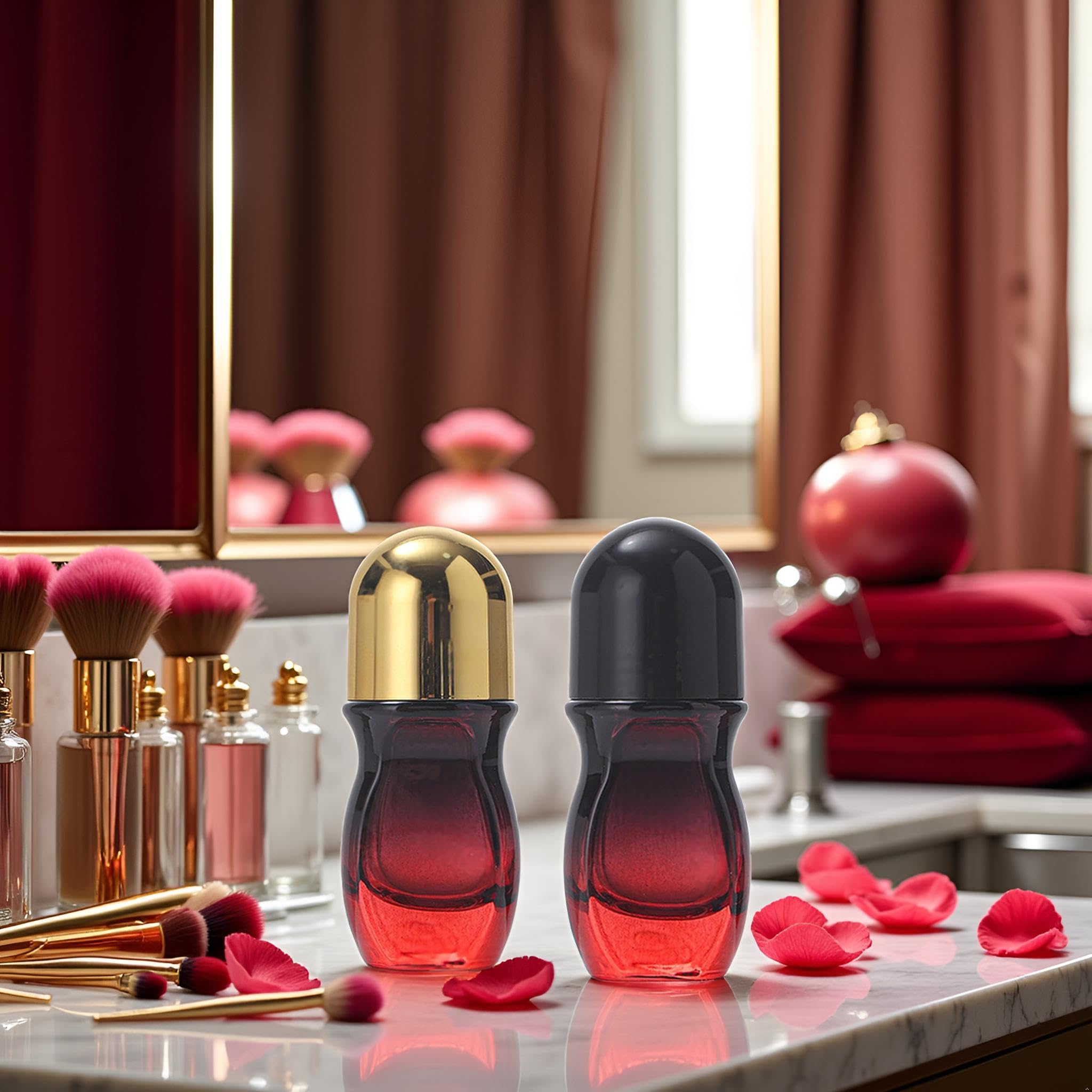 2 Stück Rote Deo-Rollerflaschen – 30 Ml, Glas, Nachfüllbar, Mit Rollerball-Applikator
