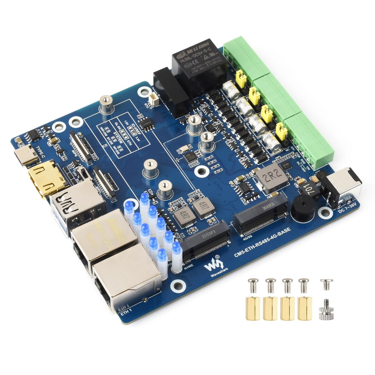 Waveshare Gigabit/2.5G Dual Ethernet Multi-Function Expansion Board Based on Raspberry Pi CM5 (NOT Included),RS485, 4G/5G Module and 4K Display Output, Board Only
