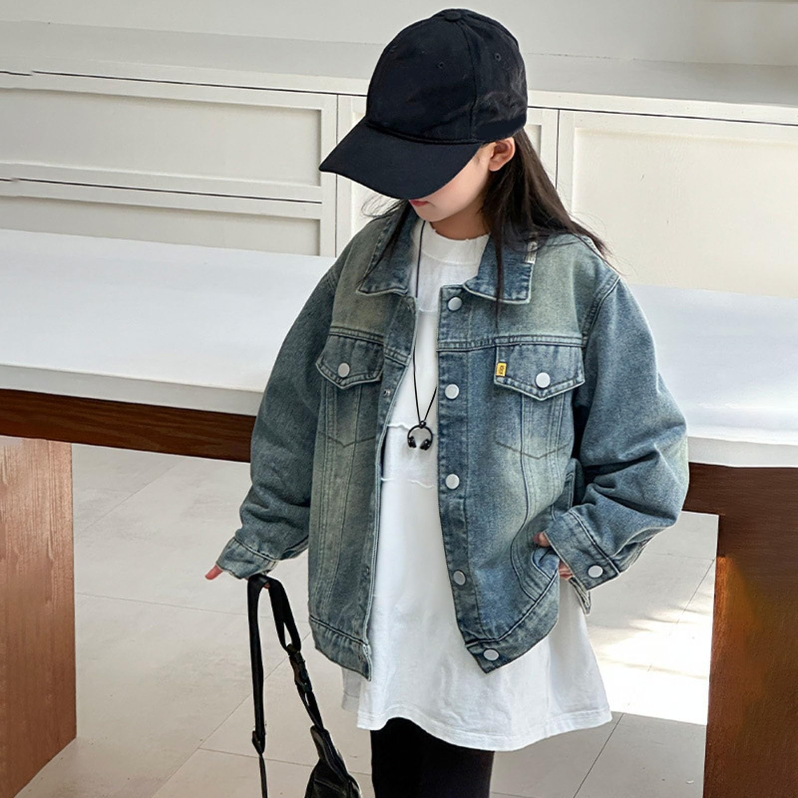 Generisch Veste en jean élégante pour enfants (garçons et filles) - Manteau d'automne décontracté avec col à revers
