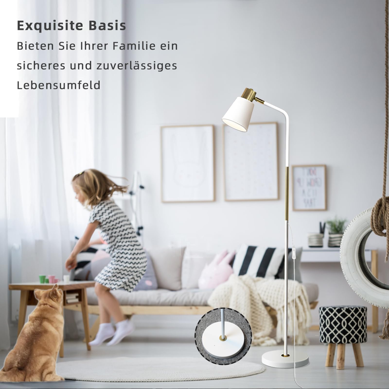 LALISU Stehlampe Industrielle Wohnzimmer Rustikale Bauernhaus Leselampe mit Metll Lampenshirm, Klassische Modern Standleuchte mit E27 LED Warmweiß Birne für Wohnzimmer, Schlafzimmer, Büro (Weiß)