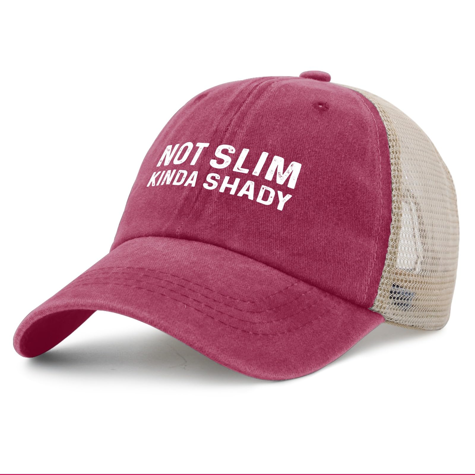 Funny Trucker Hat NOT Slim Kinda Shady Trucker Hat Men Funny Mesh Hats for Summer Pink