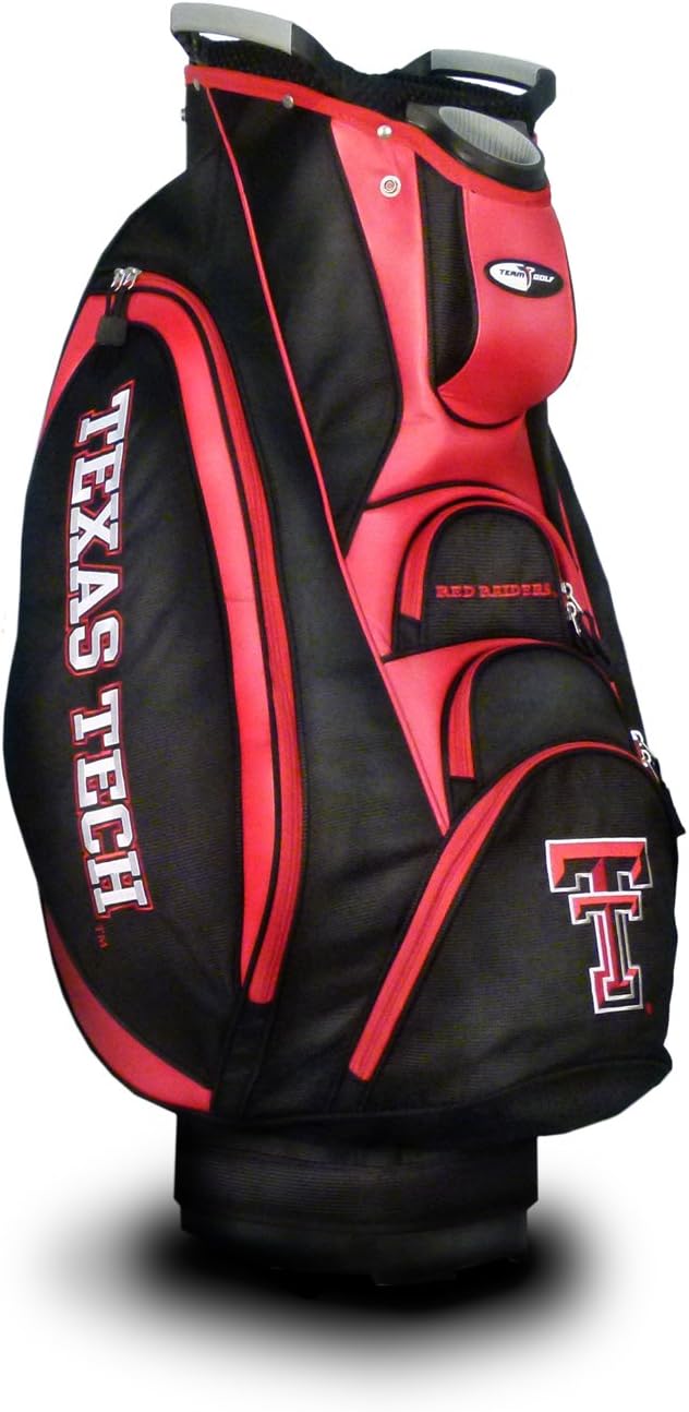 Team Golf NCAA Texas Tech Red Raiders Victory Golf Cart Bag, 10-way Top with Integrated Dual Handle & External Putter Well, Cooler Pocket, Padded Strap, Umbrella Holder & Removable Rain Hood