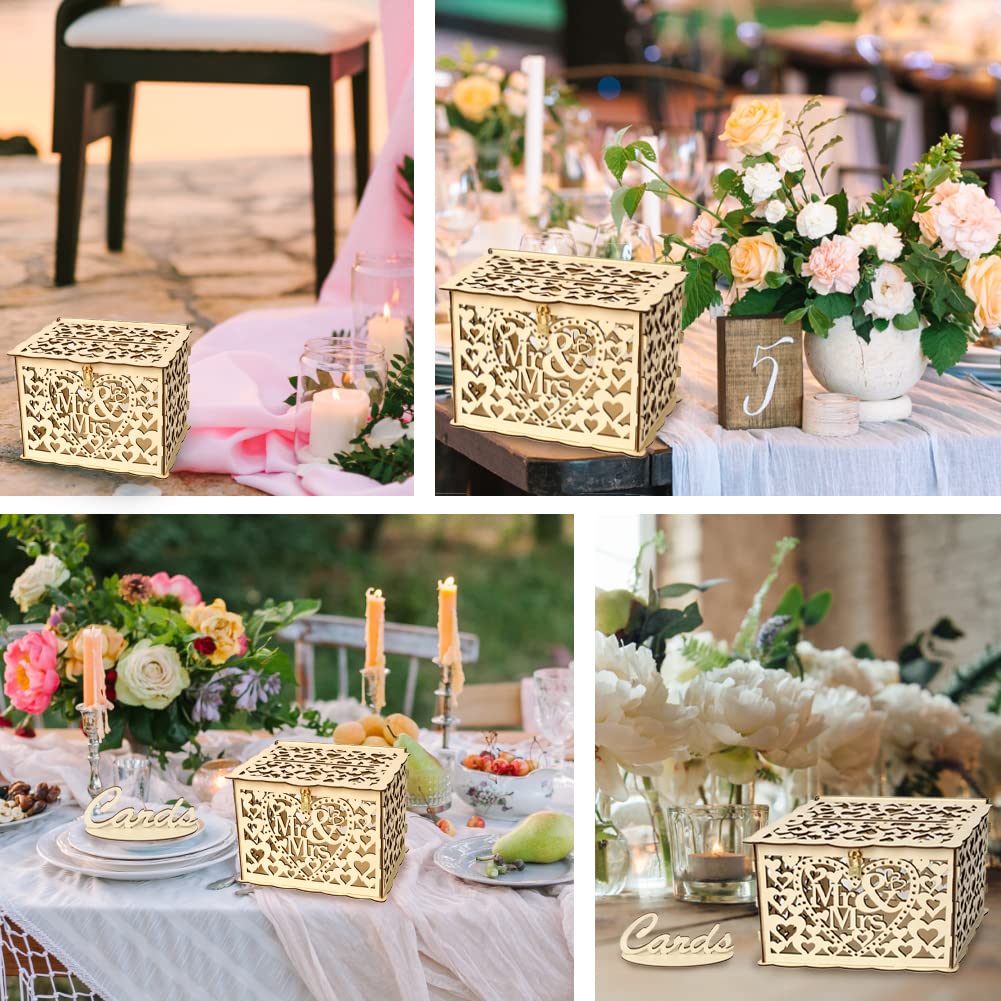 Scatola di Legno per Cartoline di Nozze Vintage con Coperchio Grande - Contenitore Regalo Mr & Mrs per Ricevimento Matrimonio e Anniversario