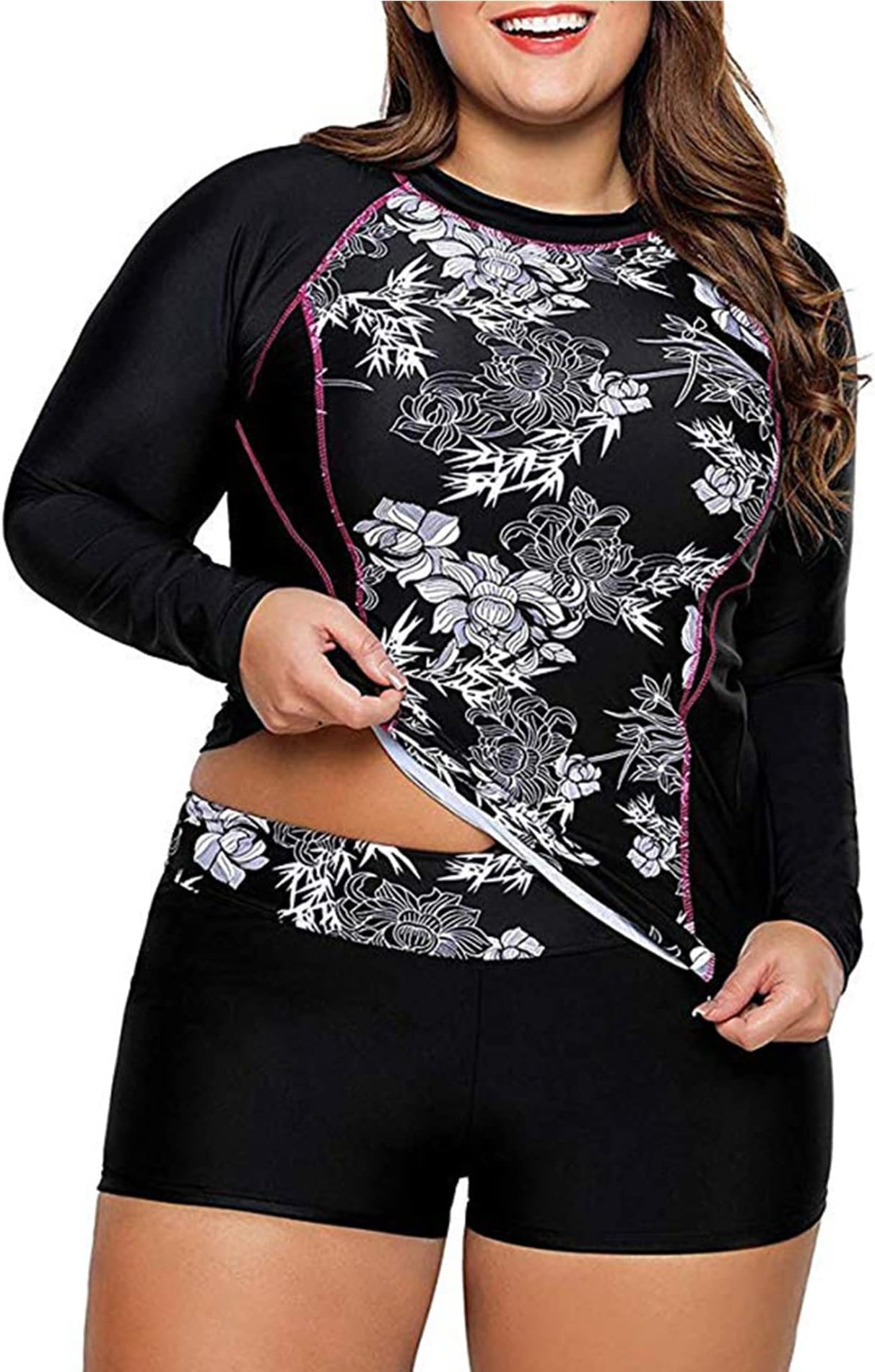 LALAGENWomen's Long Sleeve Sun Protection Rashguard Swimwear Athletic Tankini