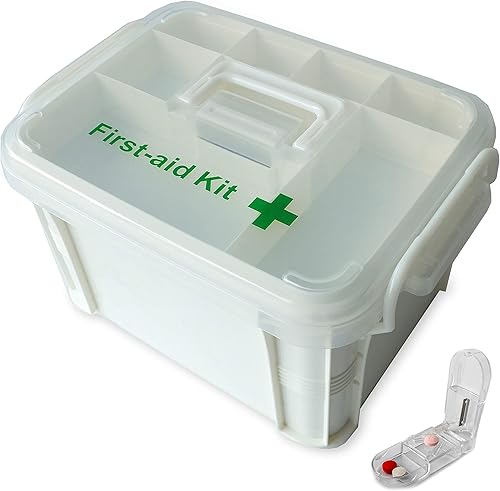 Caja de primeros auxilios portátil para medicamentos de plástico con mango organizador básico. Kit de caja de almacenamiento médica de emergencia de