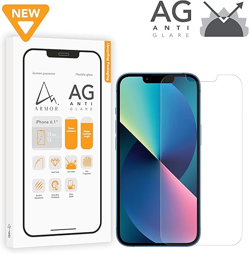 Miniatura 2 de ARMOR Protector de pantalla de vidrio flexible para iPhone 16e / 13 Pro / 13, antirreflejos con antiluz azul