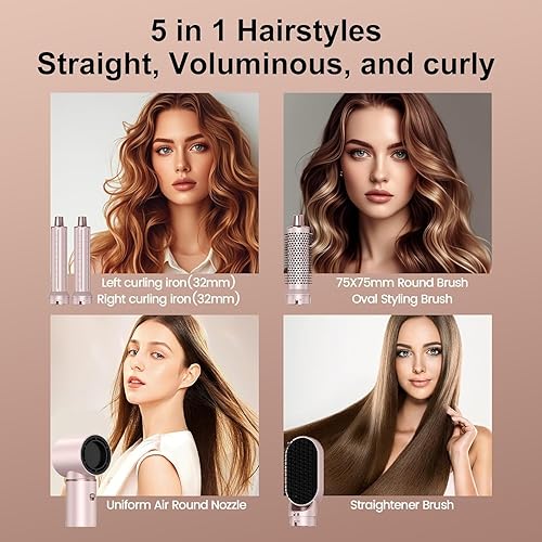 Miniatura 4 de Cepillo para peinar el cabello y secador de aire 5 en 1, secado de aire iónico negativo de baja velocidad, estilizador multicabello, cepillo