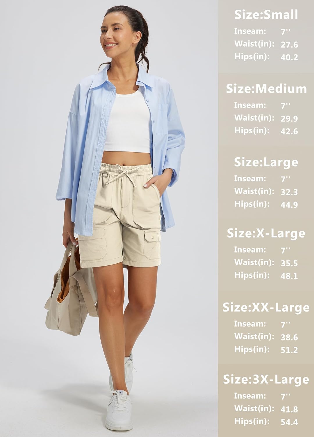 Libin Women's Hiking Long Shorts 7" Quick Dry Cargo Zipper Pockets Water Resistant Bermuda Shorts UPF 50+ - Image 6