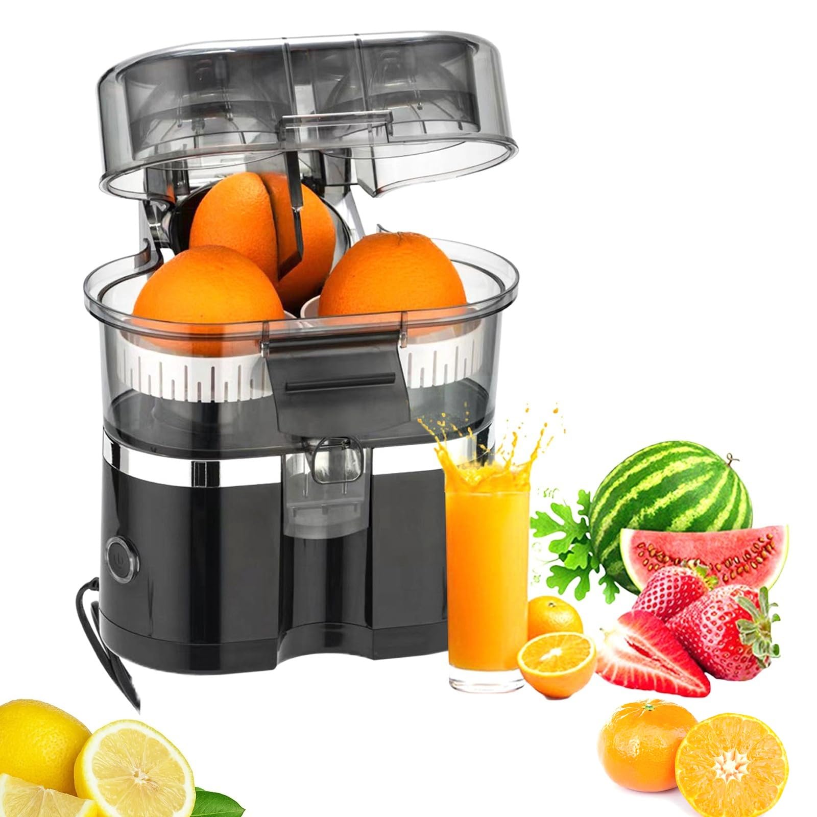 Exprimidor automático de doble cabezal, exprimidor eléctrico de cítricos de 150 W con capacidad de 500 ml y motor de 18000RPM, funcionamiento con un solo botón para naranjas, limones y limas frescos