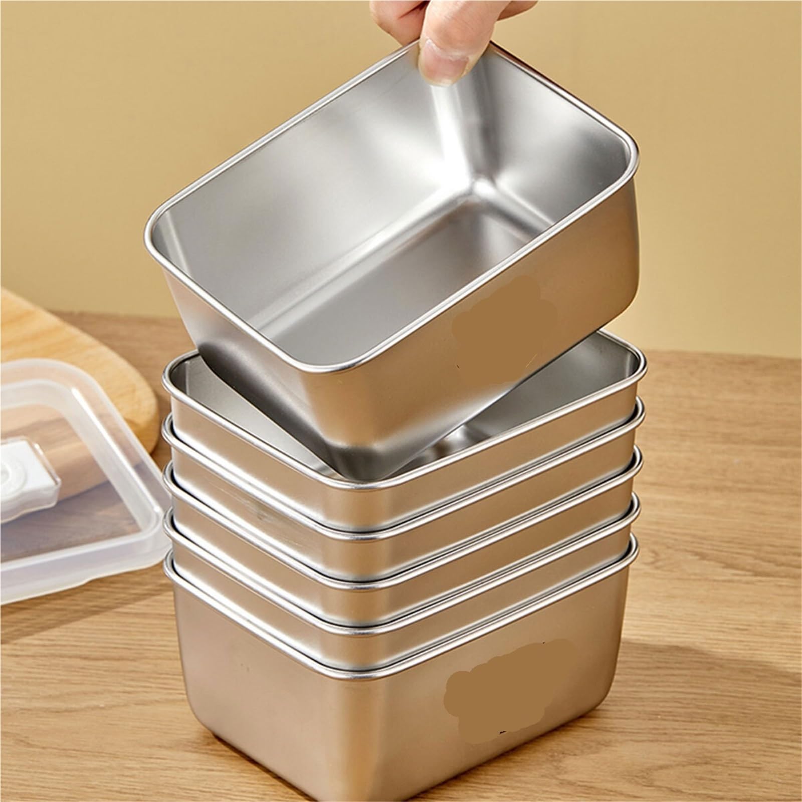 Contenitori per alimenti in acciaio inossidabile Contenitore for alimenti in acciaio inossidabile 304, quadrato, sigillato, con coperchio, impilabile, for conservare gli freschi(Mix 3pcs)