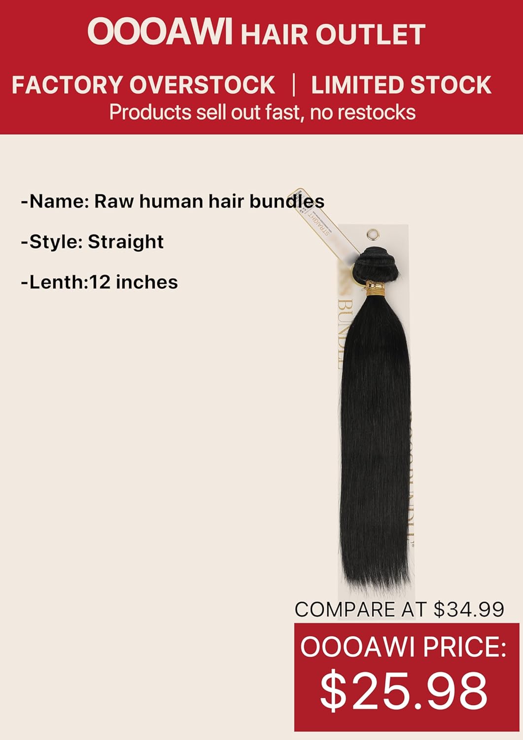 Hair Outlet,100% Human Hair Bundles-Silky Straight, 3 Bundles (100G Each,12 Inches), Limited Supply Only, Always Over 40%-Off, Compensation If You’Re Not Winning!